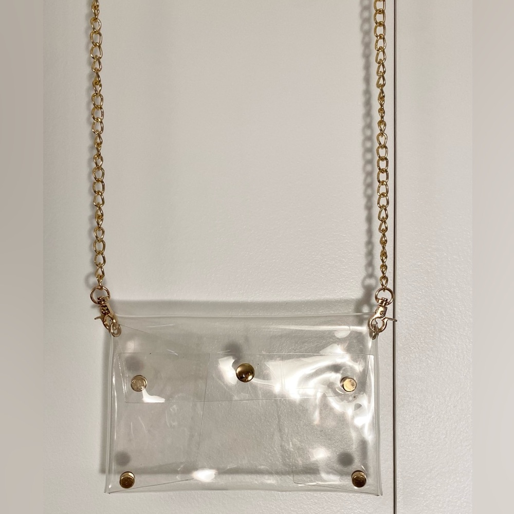 NEW! Clear Transparent Cross-Body Clutch w Gold Chain - Picture 11 of 12